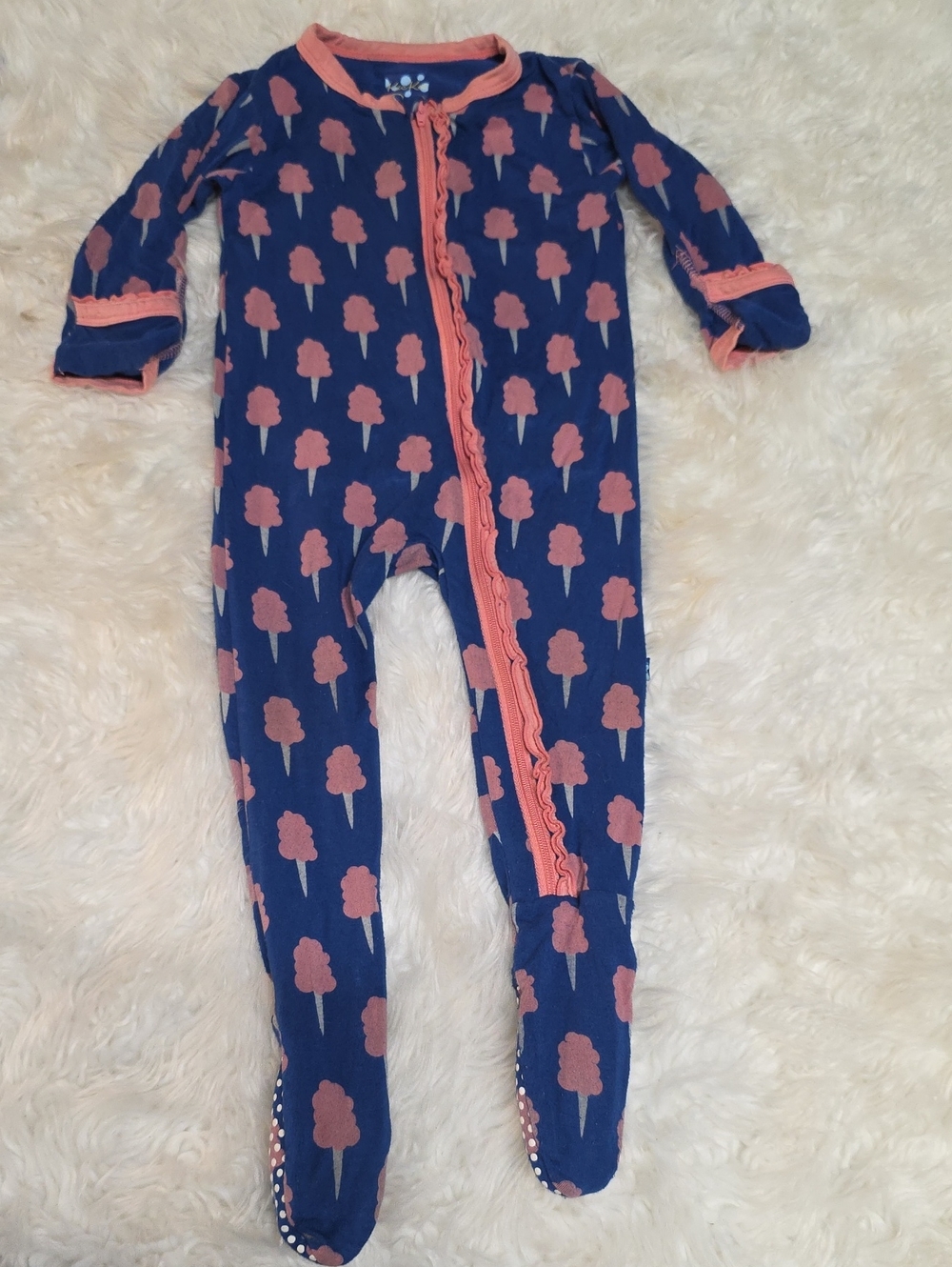 Kickee Pants Girls Navy and Pink Ice cream Bamboo One-Piece Footed Pajamas